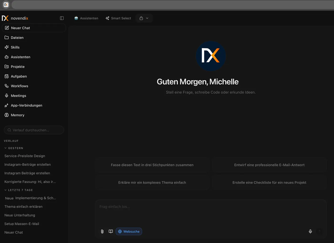 novendix.AI Plattform Live-Ansicht