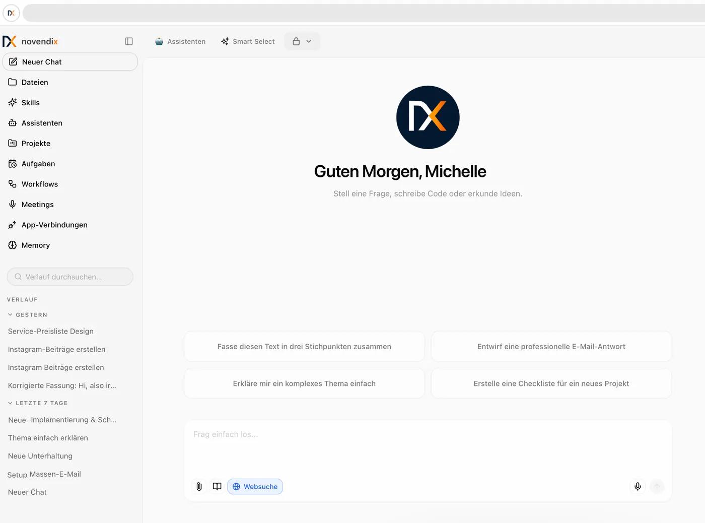 novendix.AI Plattform Live-Ansicht